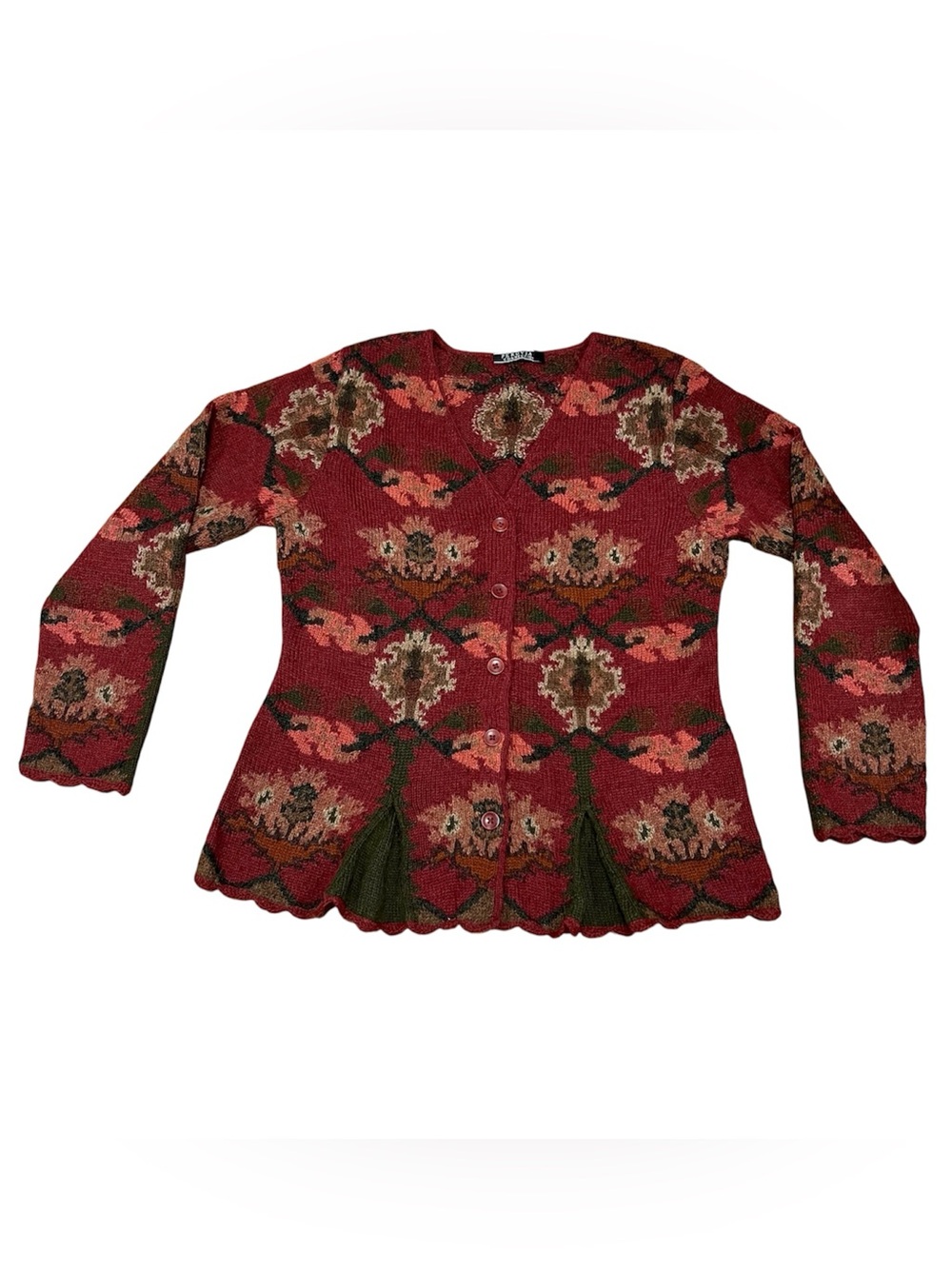 Peruvian Connection 100% Alpaca Floral Cardigan Sweater Size Medium